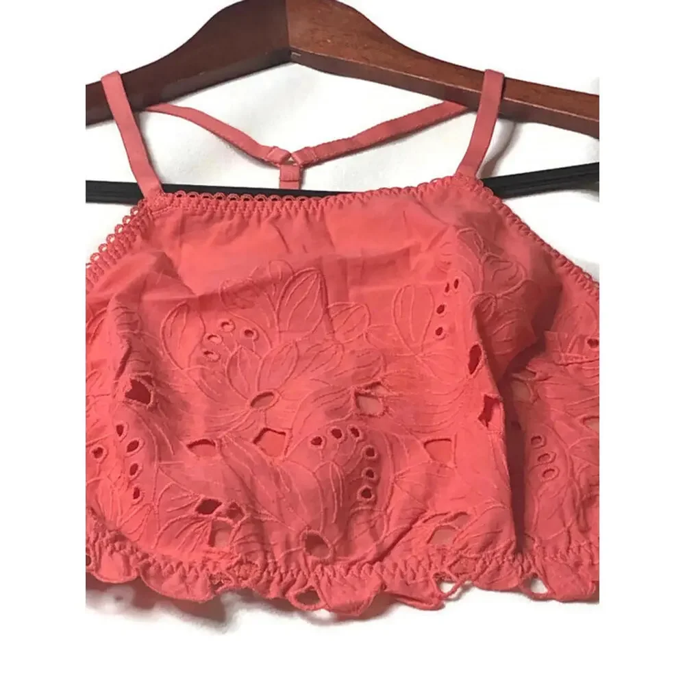 Intimately Free People June Eyelet Bralette Halter Crop Top Kiss Kiss Coral S - Picture 4 of 6